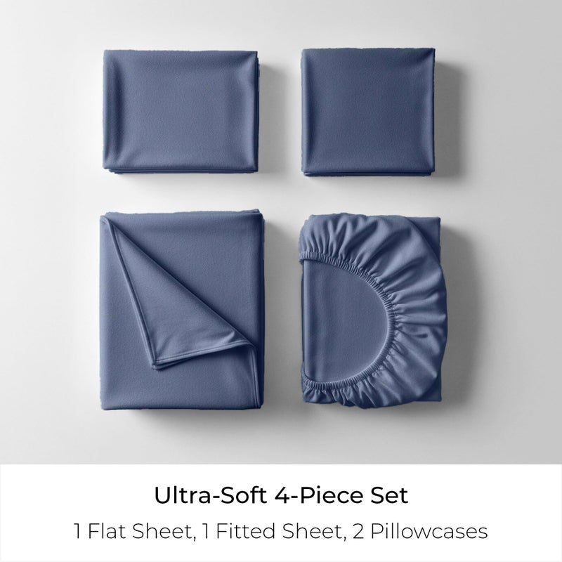 Mellanni Cotton Flannel Sheet Set - Double Brushed for Added Softness & Comfort - Deep Pocket Fitted Sheet up to 16" - 4 Piece Set (Full, Blue) - Image 3